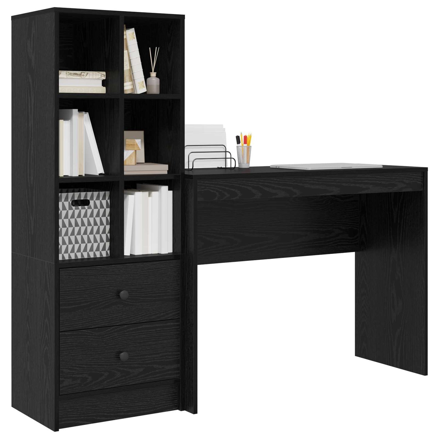 Desk with Drawer with Shelf with Storage 2 pcs Black Oak