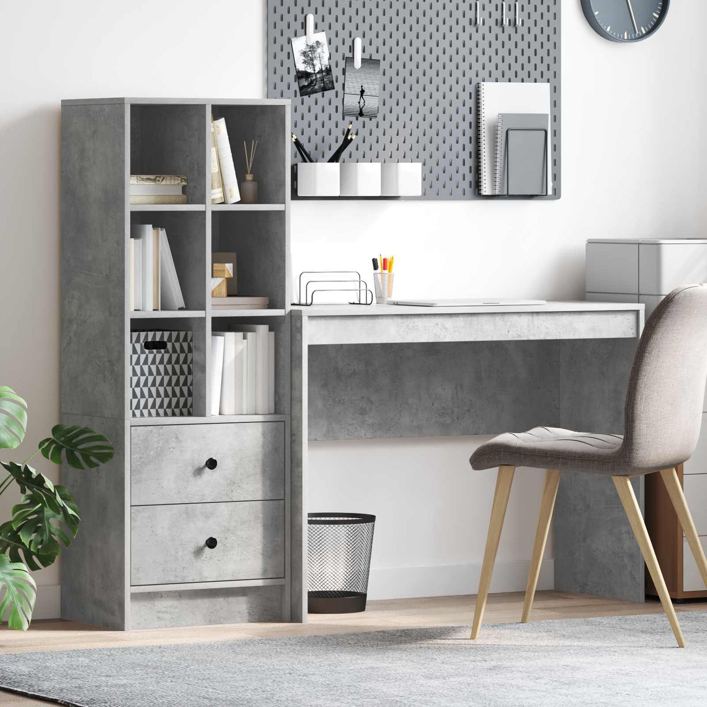 Desk with Drawer with Shelf with Storage 2 pcs Concrete Grey