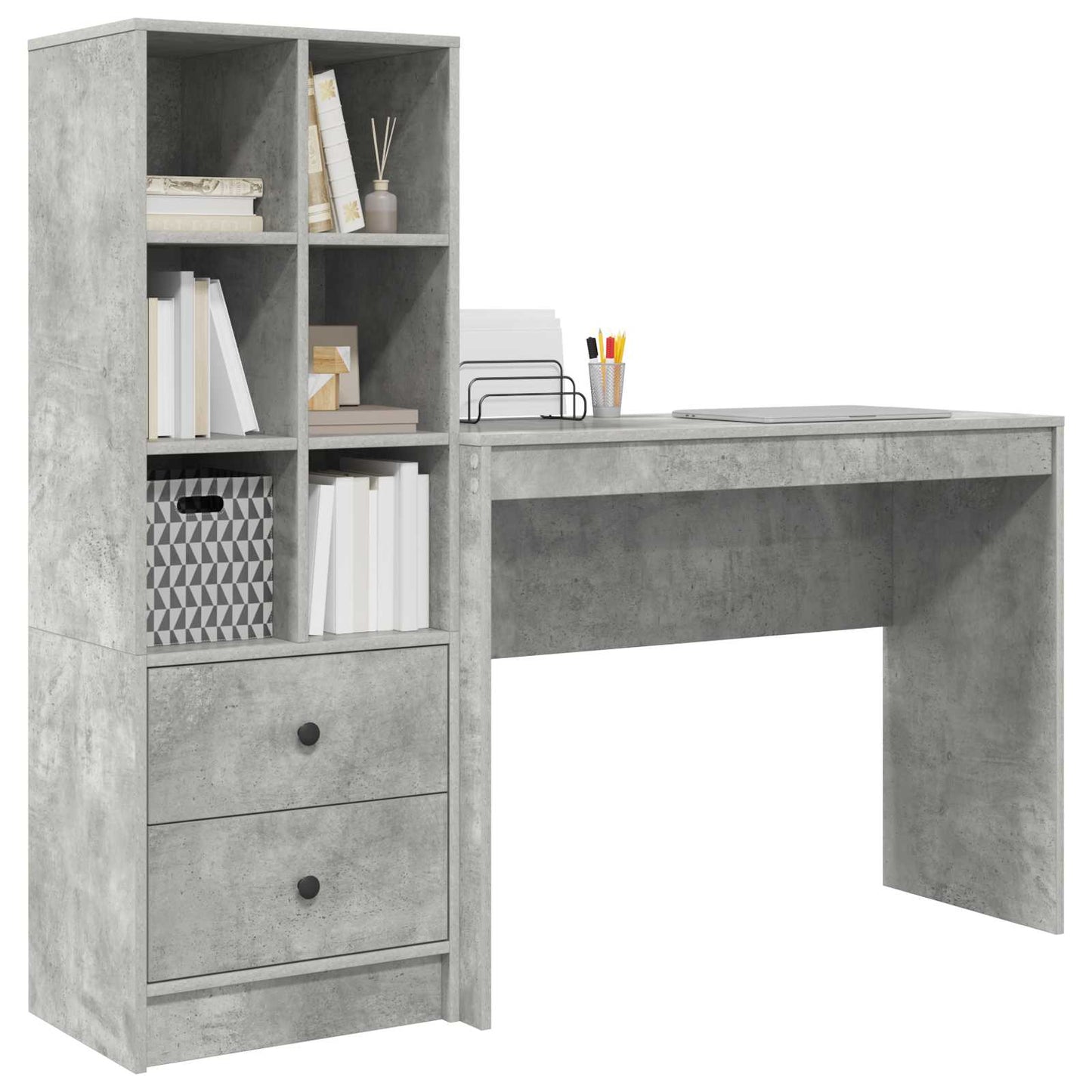 Desk with Drawer with Shelf with Storage 2 pcs Concrete Grey