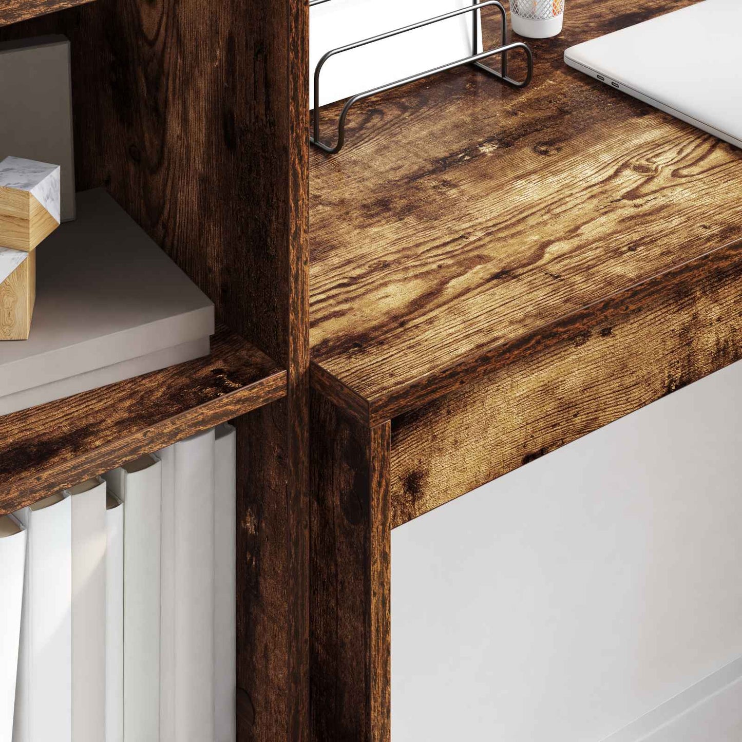 Desk with Drawer with Shelf with Storage 2 pcs Smoked Oak
