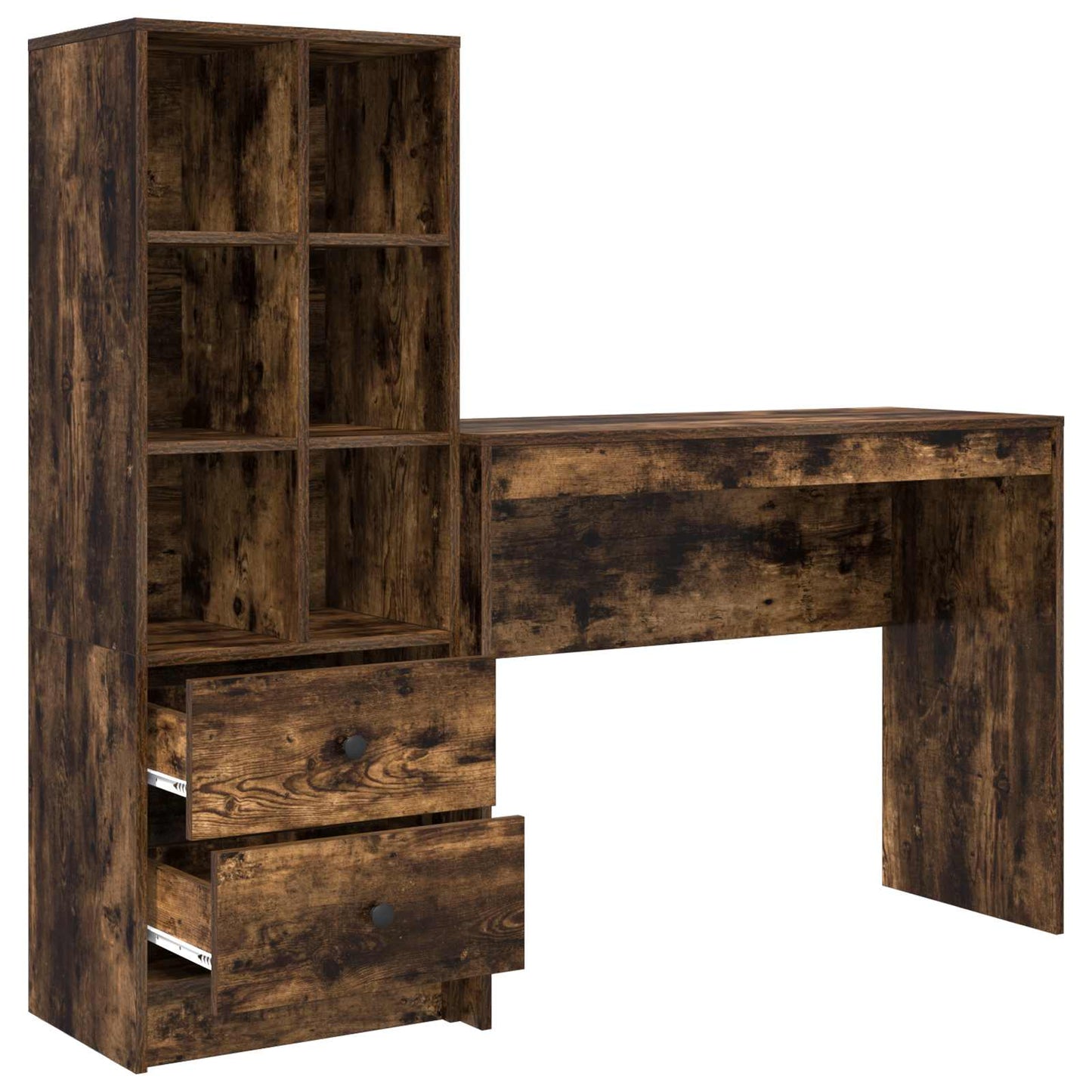 Desk with Drawer with Shelf with Storage 2 pcs Smoked Oak