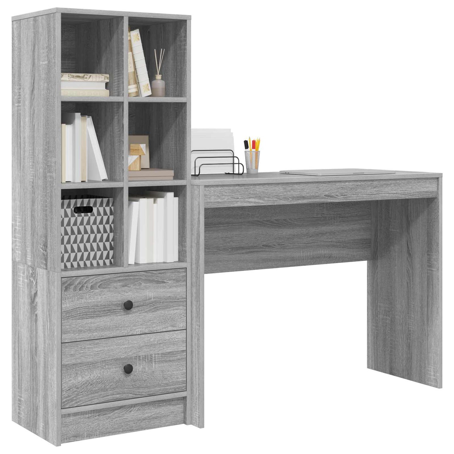Desk with Drawer with Shelf with Storage 2 pcs Grey Sonoma