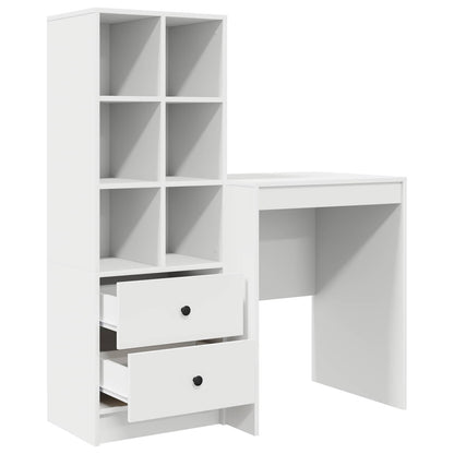 Desk with Drawer with Shelf with Storage 2 pcs White