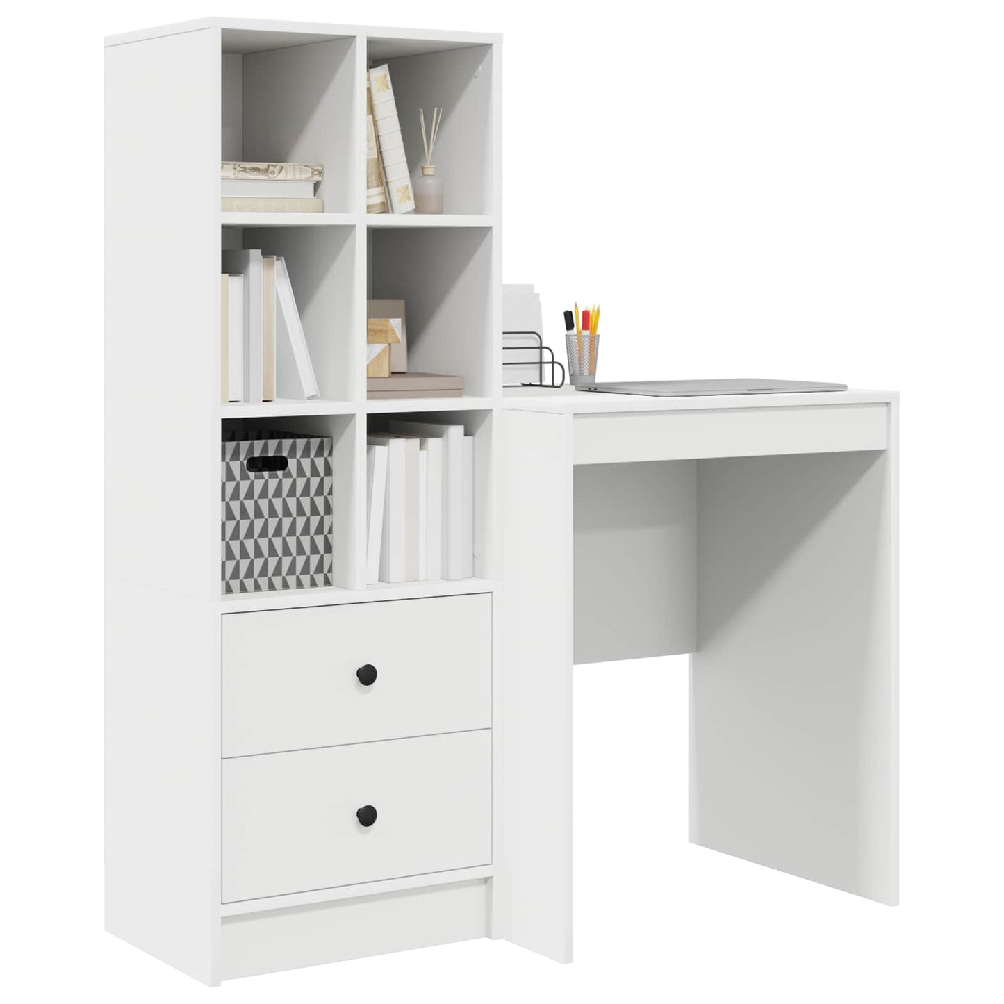 Desk with Drawer with Shelf with Storage 2 pcs White