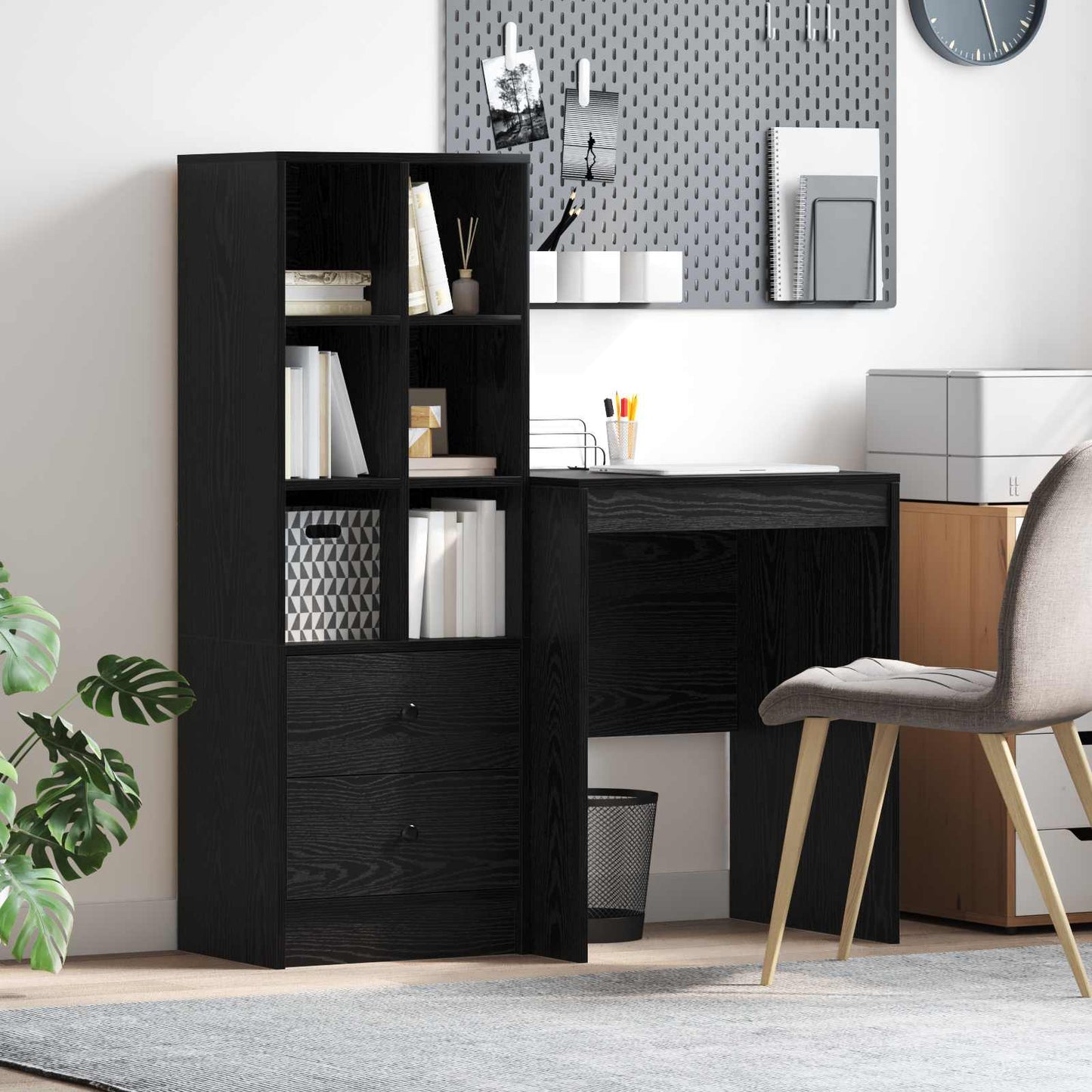 Desk with Drawer with Shelf with Storage 2 pcs Black Oak