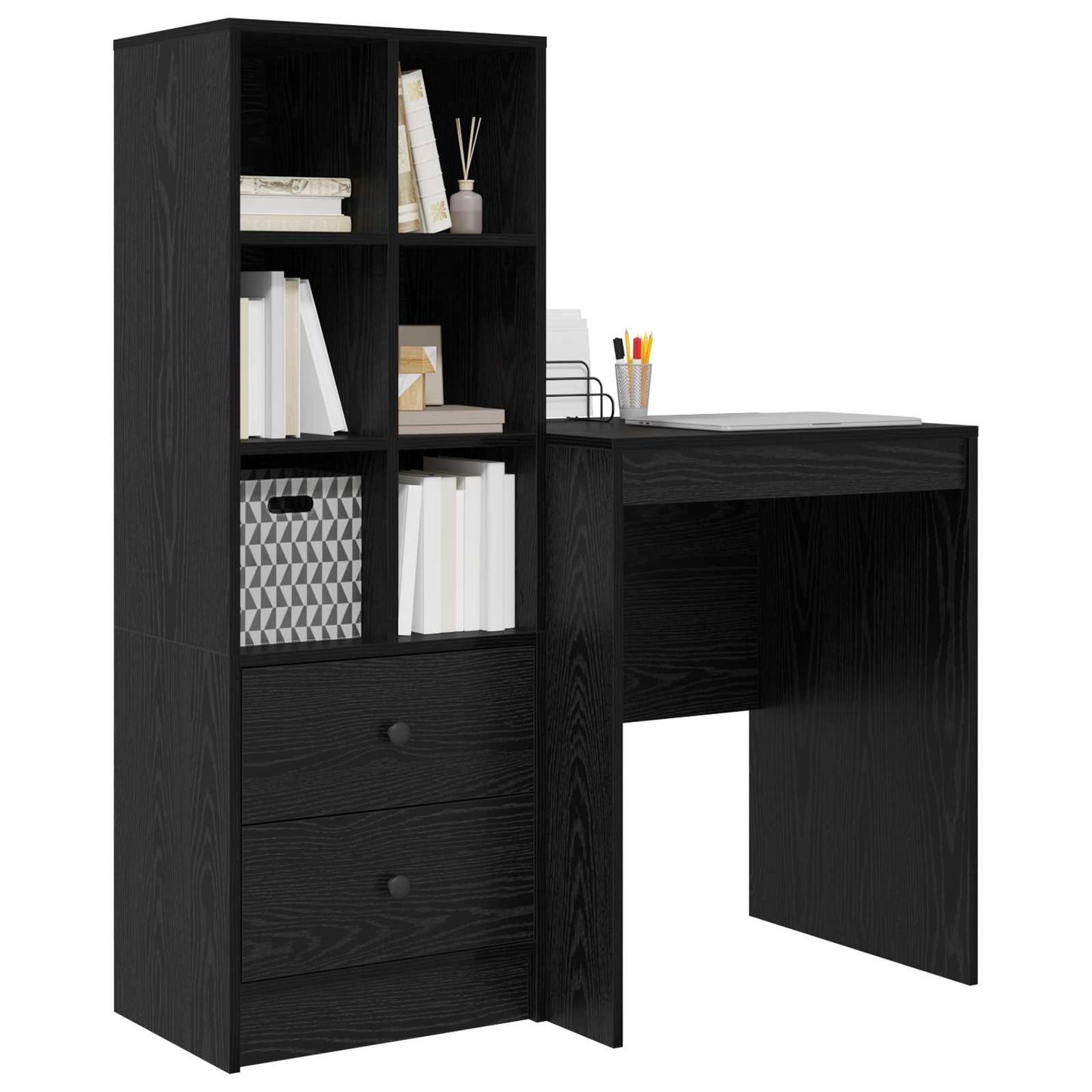 Desk with Drawer with Shelf with Storage 2 pcs Black Oak