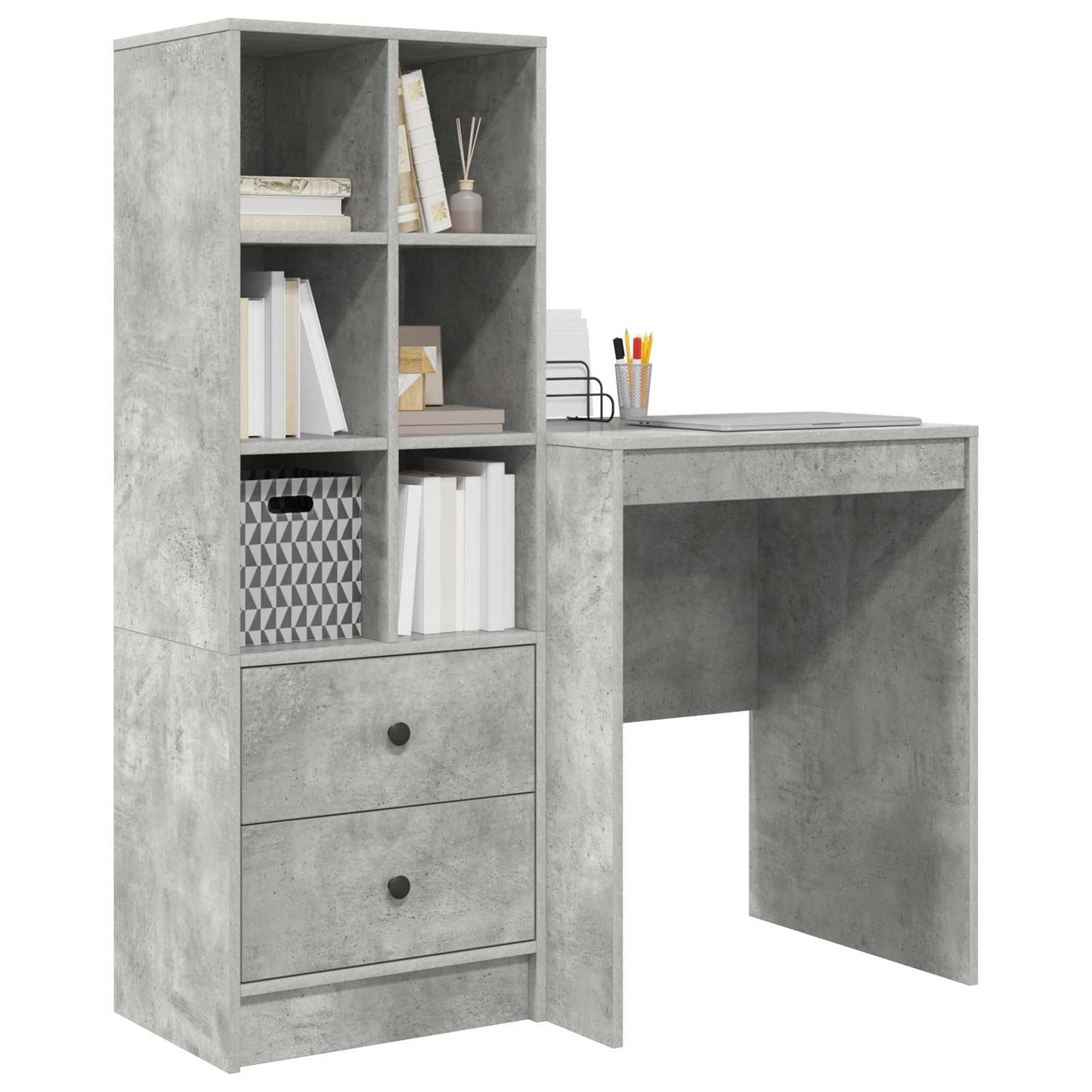 Desk with Drawer with Shelf with Storage 2 pcs Concrete Grey