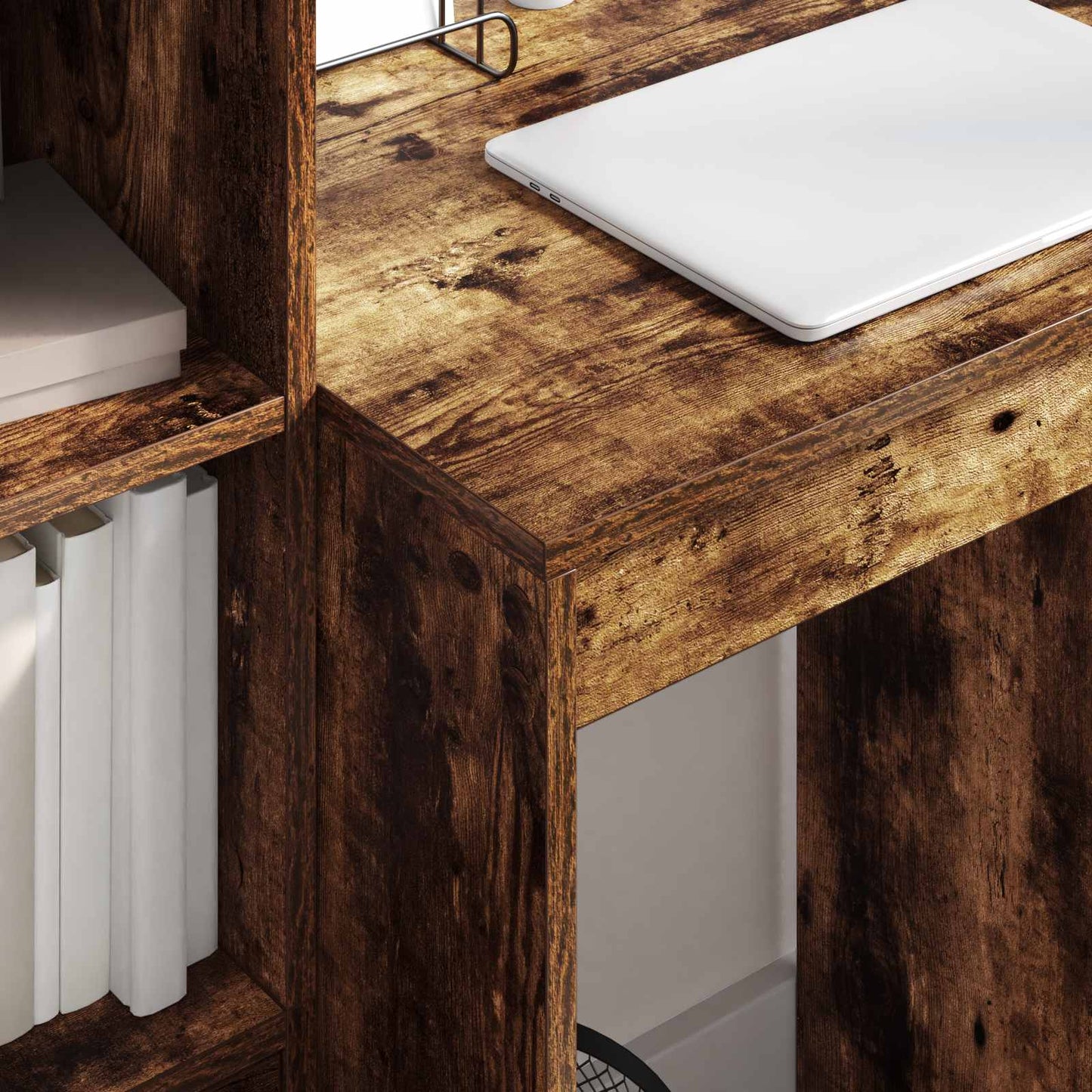 Desk with Drawer with Shelf with Storage 2 pcs Smoked Oak