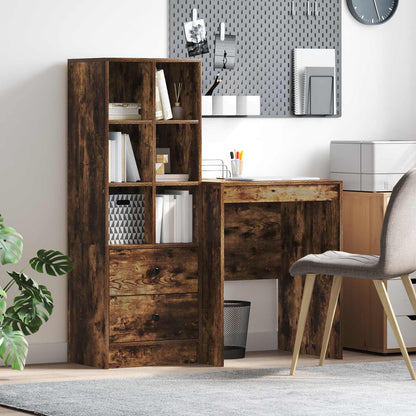 Desk with Drawer with Shelf with Storage 2 pcs Smoked Oak
