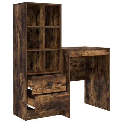 Desk with Drawer with Shelf with Storage 2 pcs Smoked Oak