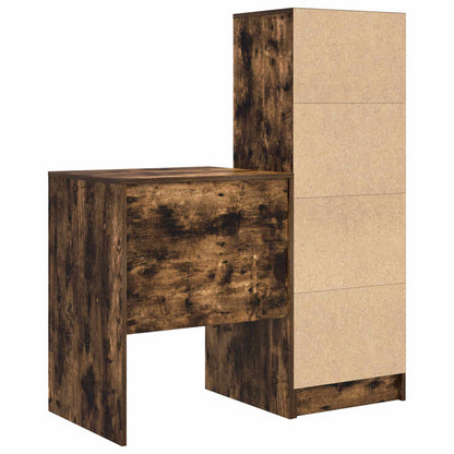 Desk with Drawer with Shelf with Storage 2 pcs Smoked Oak