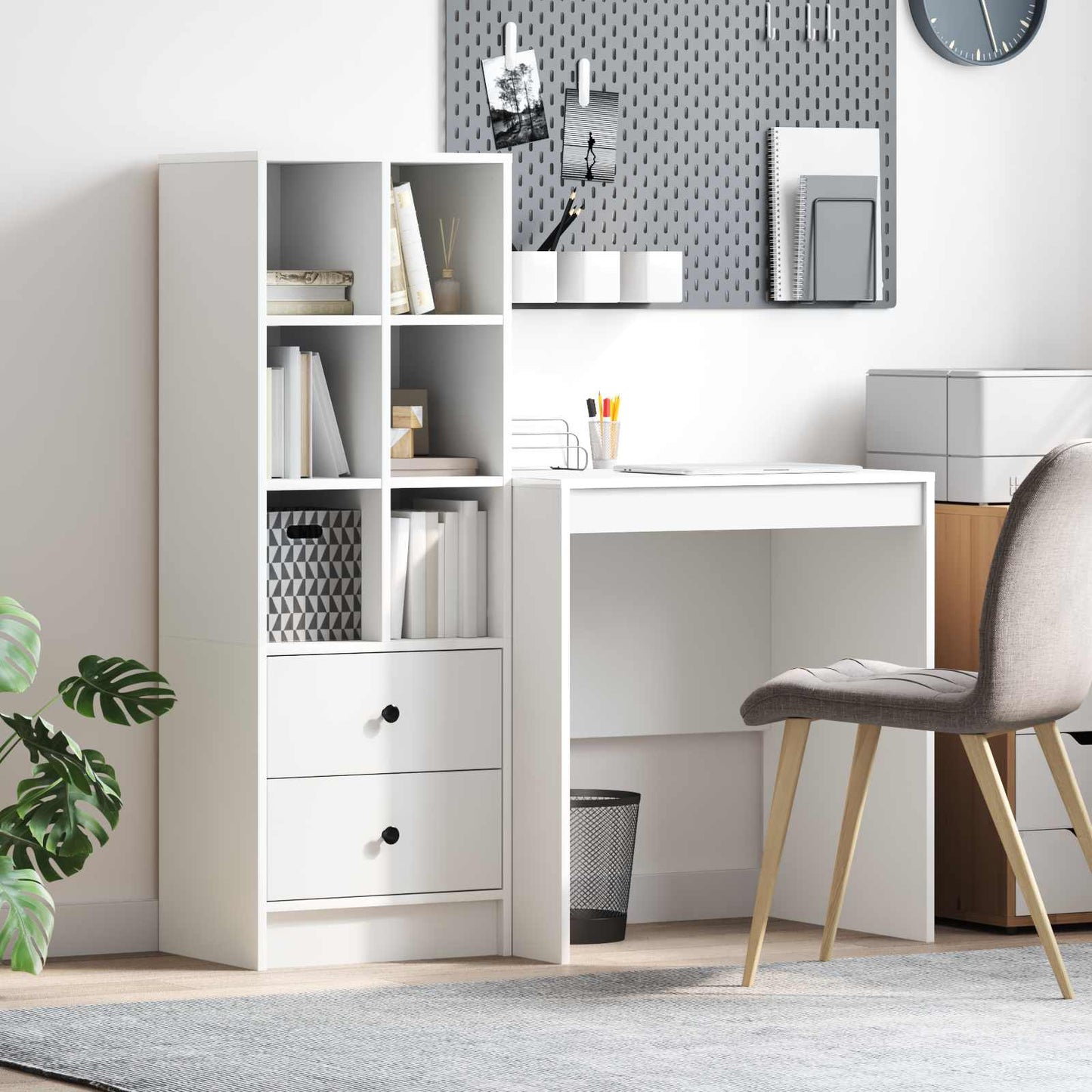Desk with Drawer with Shelf with Storage 2 pcs White