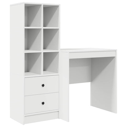 Desk with Drawer with Shelf with Storage 2 pcs White