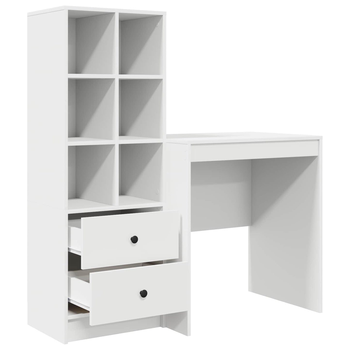 Desk with Drawer with Shelf with Storage 2 pcs White