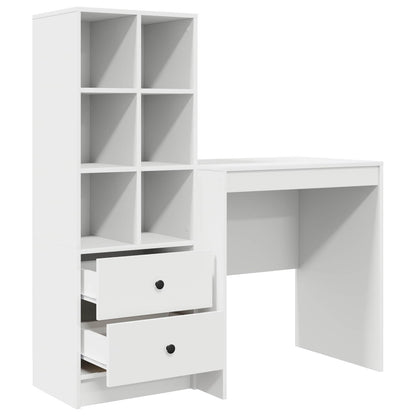 Desk with Drawer with Shelf with Storage 2 pcs White