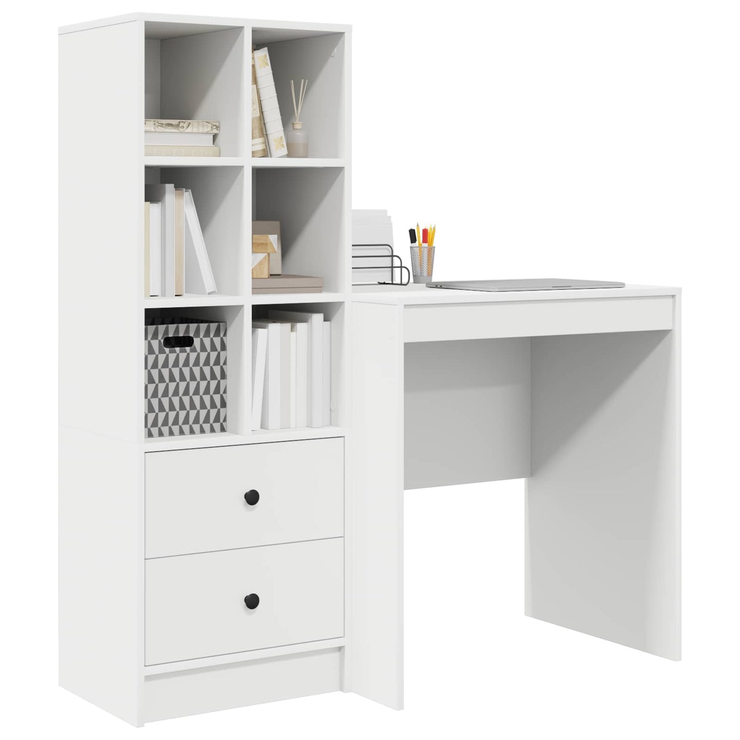 Desk with Drawer with Shelf with Storage 2 pcs White