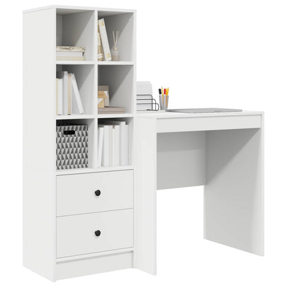 Desk with Drawer with Shelf with Storage 2 pcs White