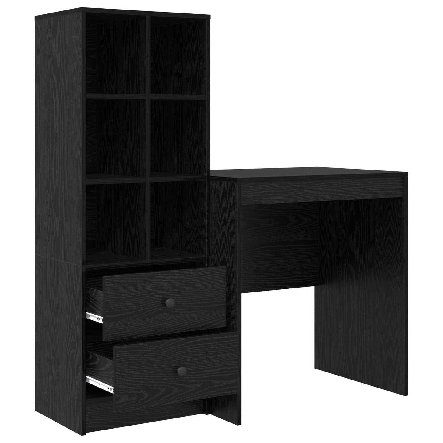Desk with Drawer with Shelf with Storage 2 pcs Black Oak
