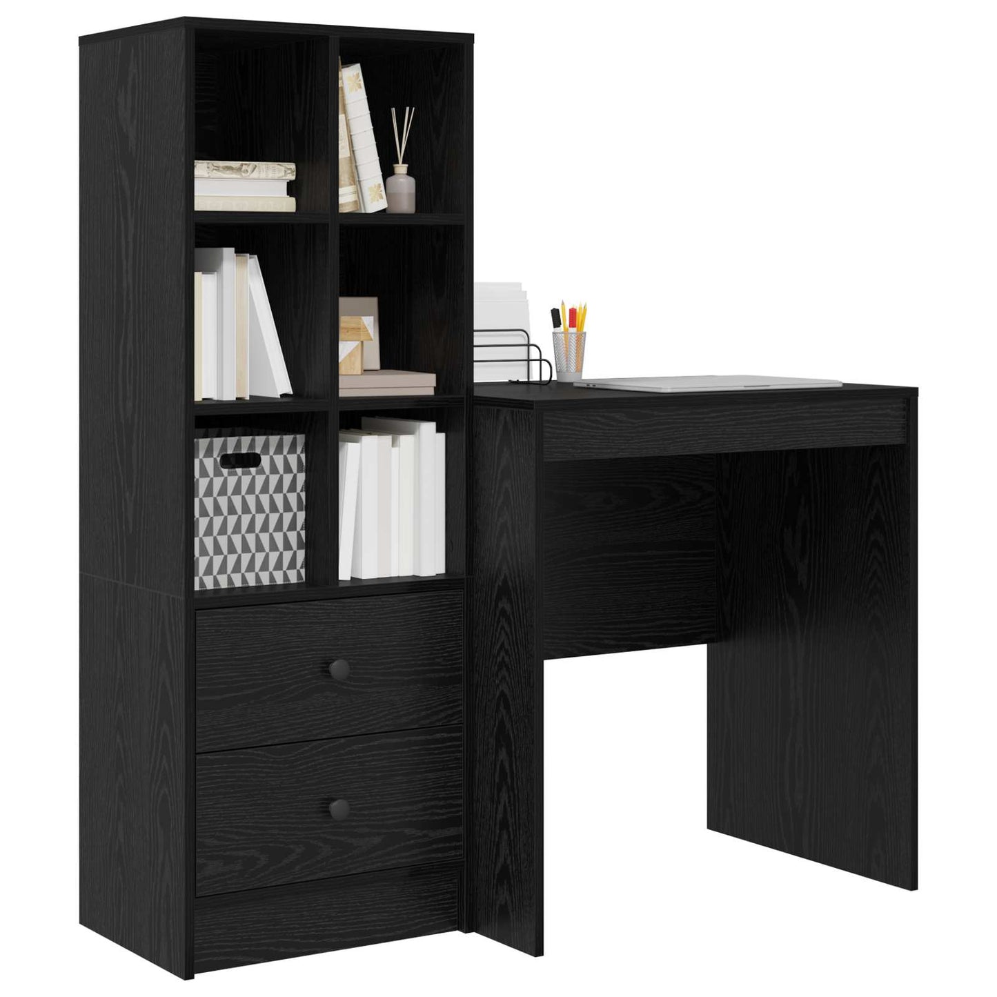 Desk with Drawer with Shelf with Storage 2 pcs Black Oak
