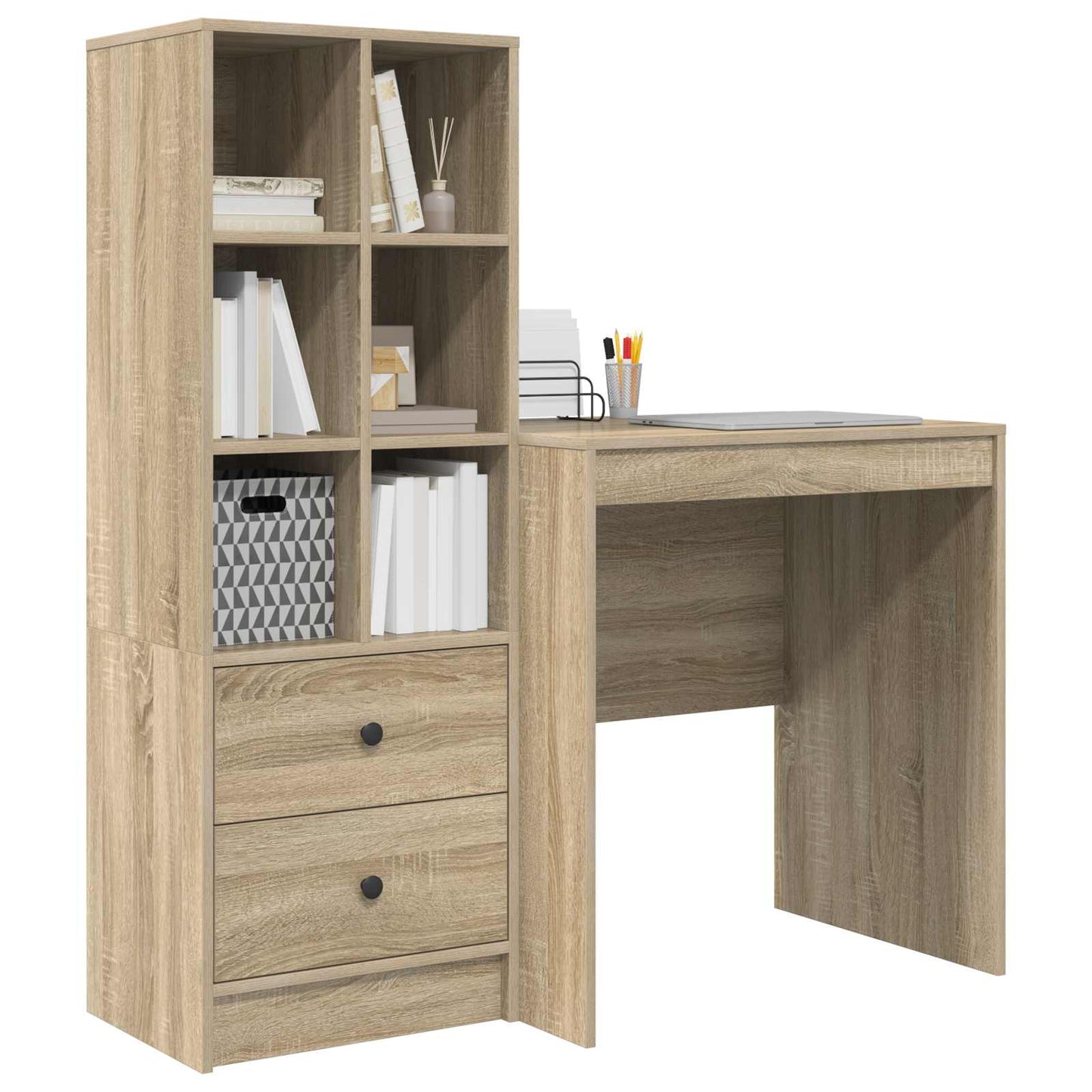 Desk with Drawer with Shelf with Storage 2 pcs Sonoma Oak