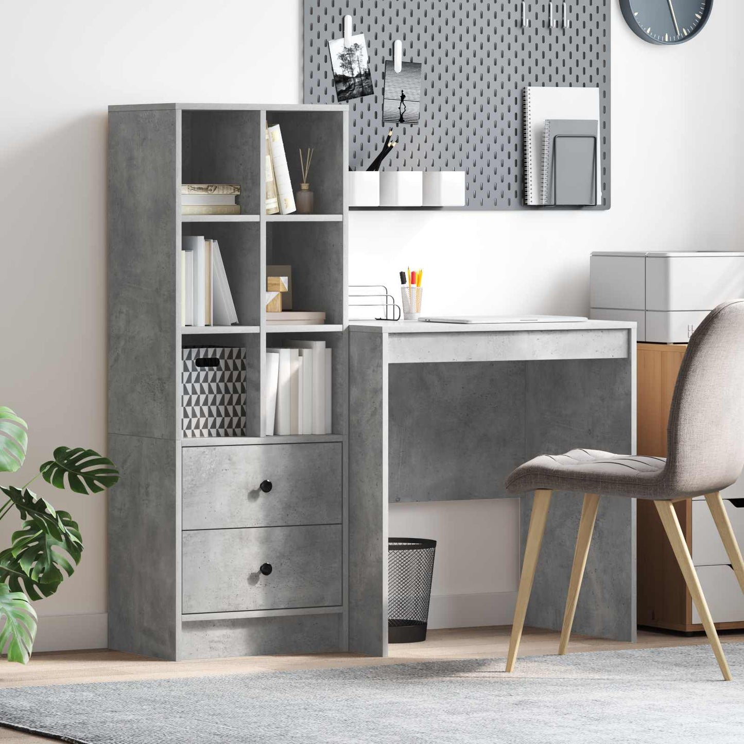 Desk with Drawer with Shelf with Storage 2 pcs Concrete Grey