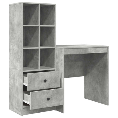 Desk with Drawer with Shelf with Storage 2 pcs Concrete Grey