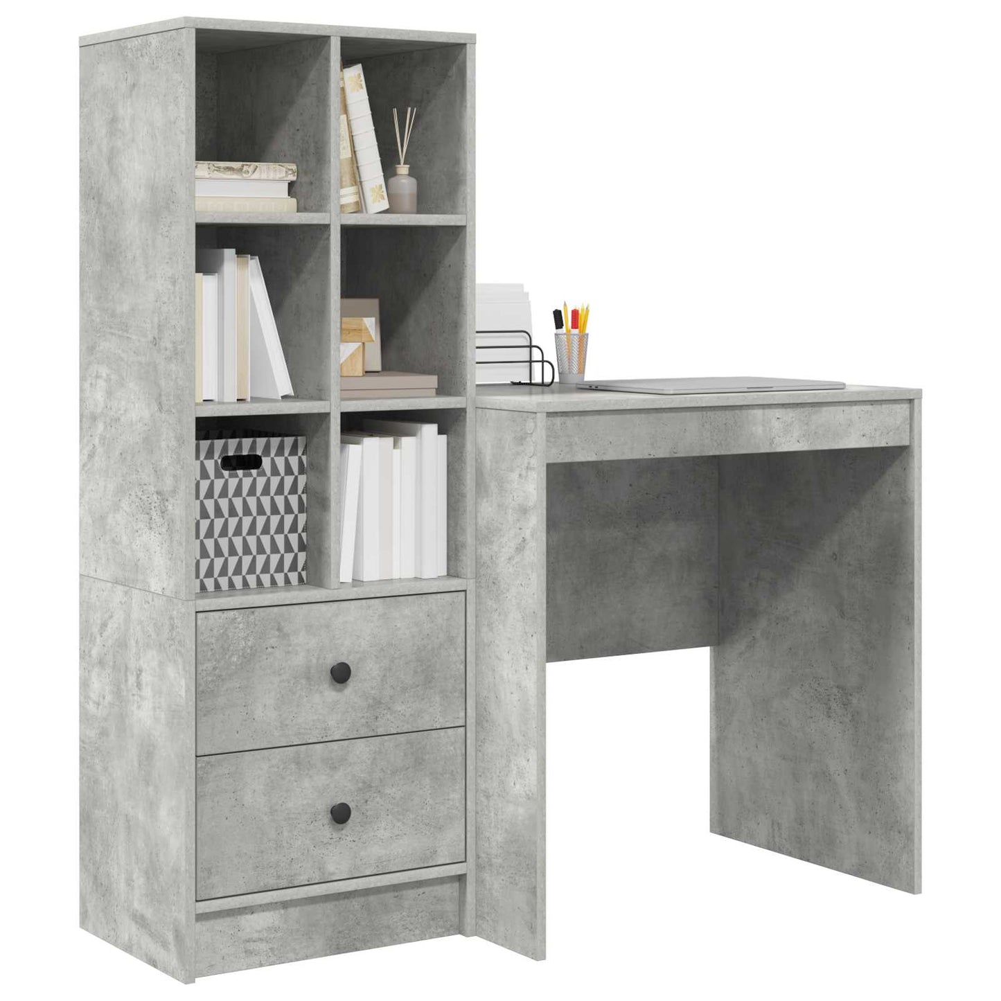 Desk with Drawer with Shelf with Storage 2 pcs Concrete Grey