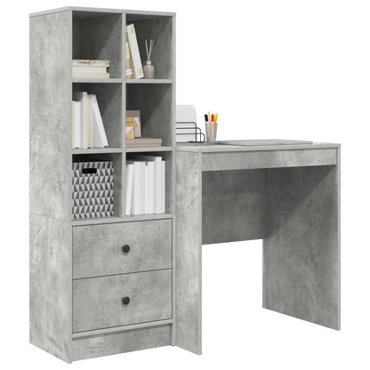 Desk with Drawer with Shelf with Storage 2 pcs Concrete Grey