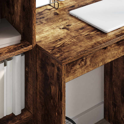 Desk with Drawer with Shelf with Storage 2 pcs Smoked Oak