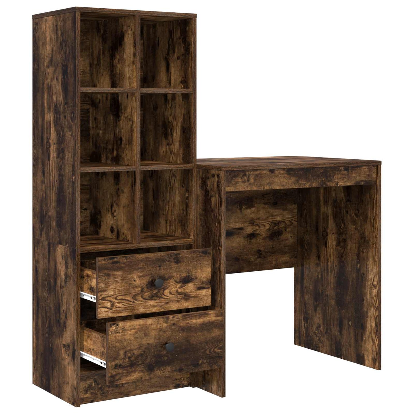Desk with Drawer with Shelf with Storage 2 pcs Smoked Oak