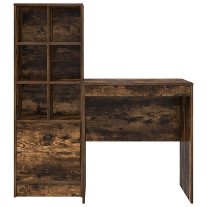 Desk with Drawer with Shelf with Storage 2 pcs Smoked Oak