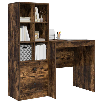 Desk with Drawer with Shelf with Storage 2 pcs Smoked Oak