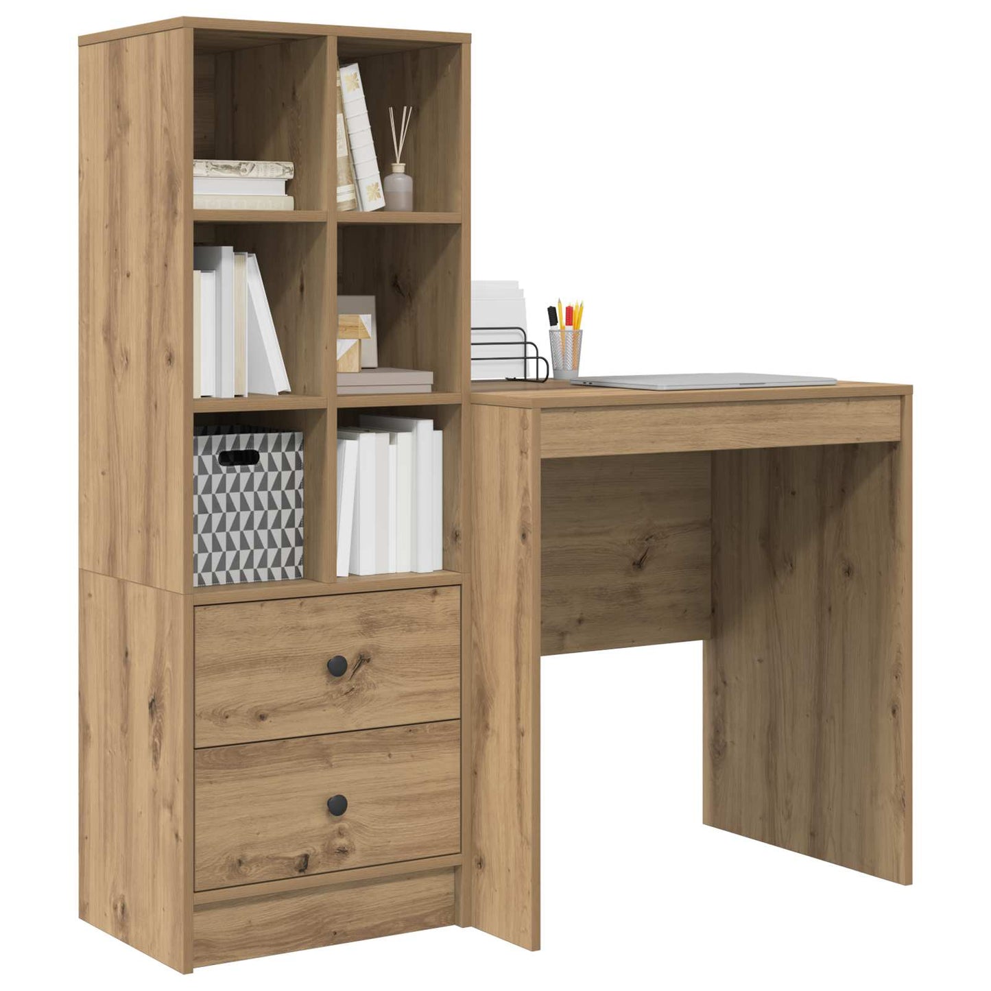 Desk with Drawer with Shelf with Storage 2 pcs Artisan Oak