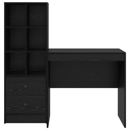 Desk with Drawer with Shelf with Storage 2 pcs Black Oak
