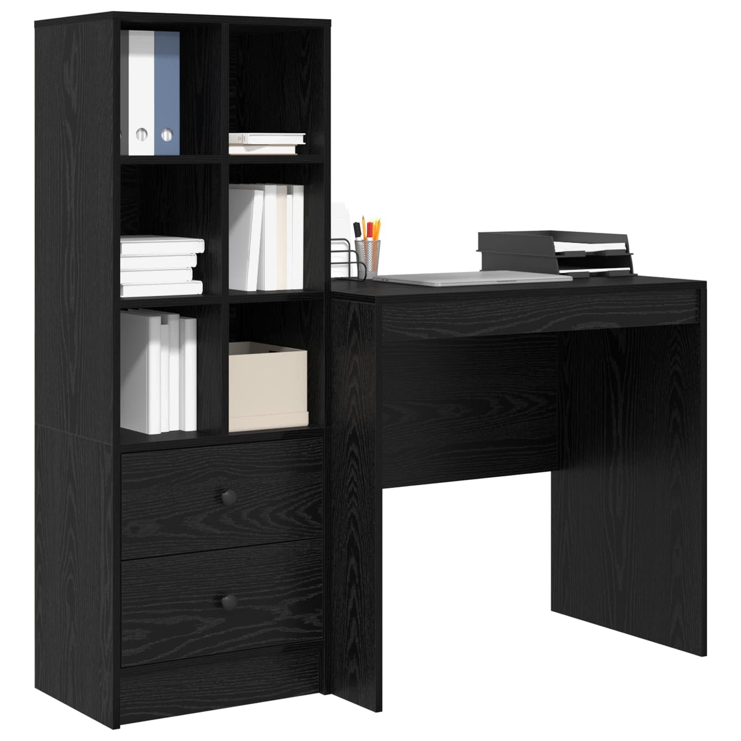 Desk with Drawer with Shelf with Storage 2 pcs Black Oak