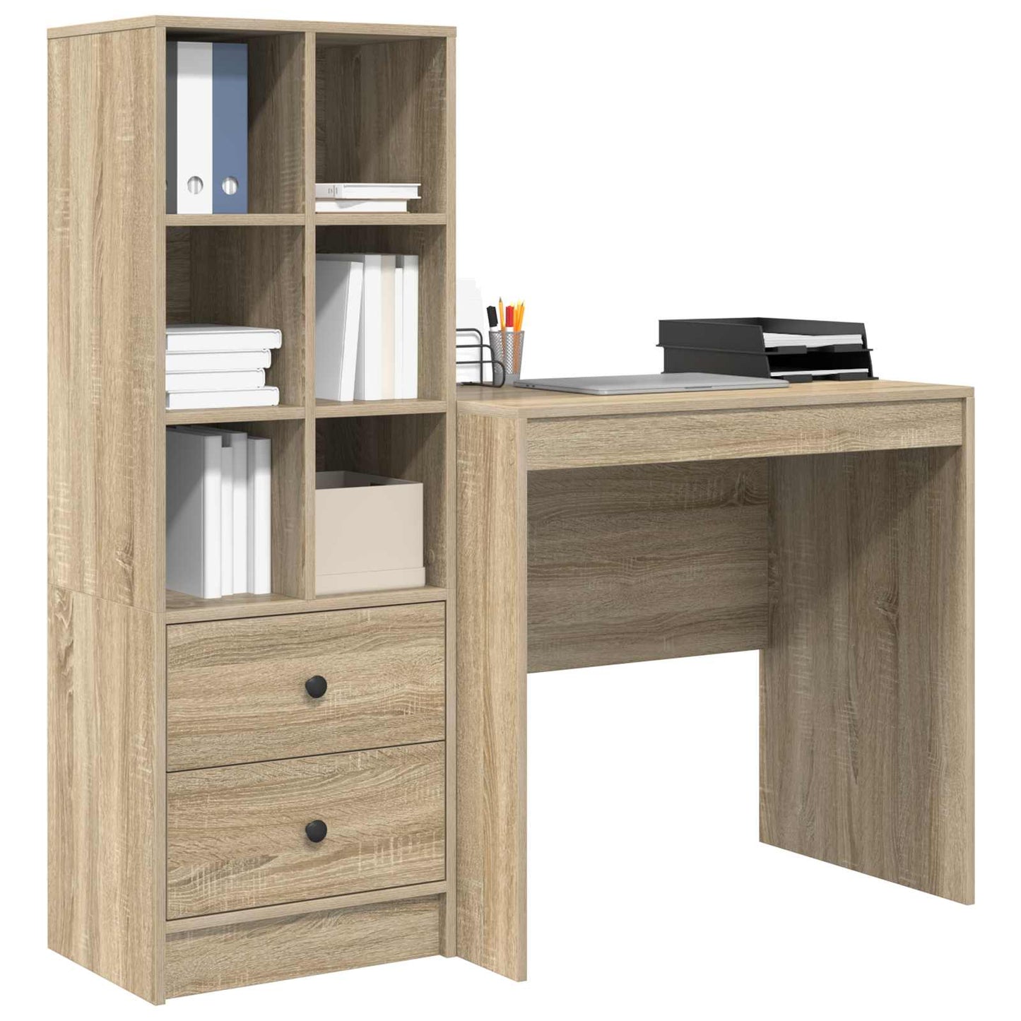 Desk with Drawer with Shelf with Storage 2 pcs Sonoma Oak