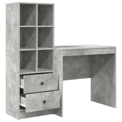 Desk with Drawer with Shelf with Storage 2 pcs Concrete Grey