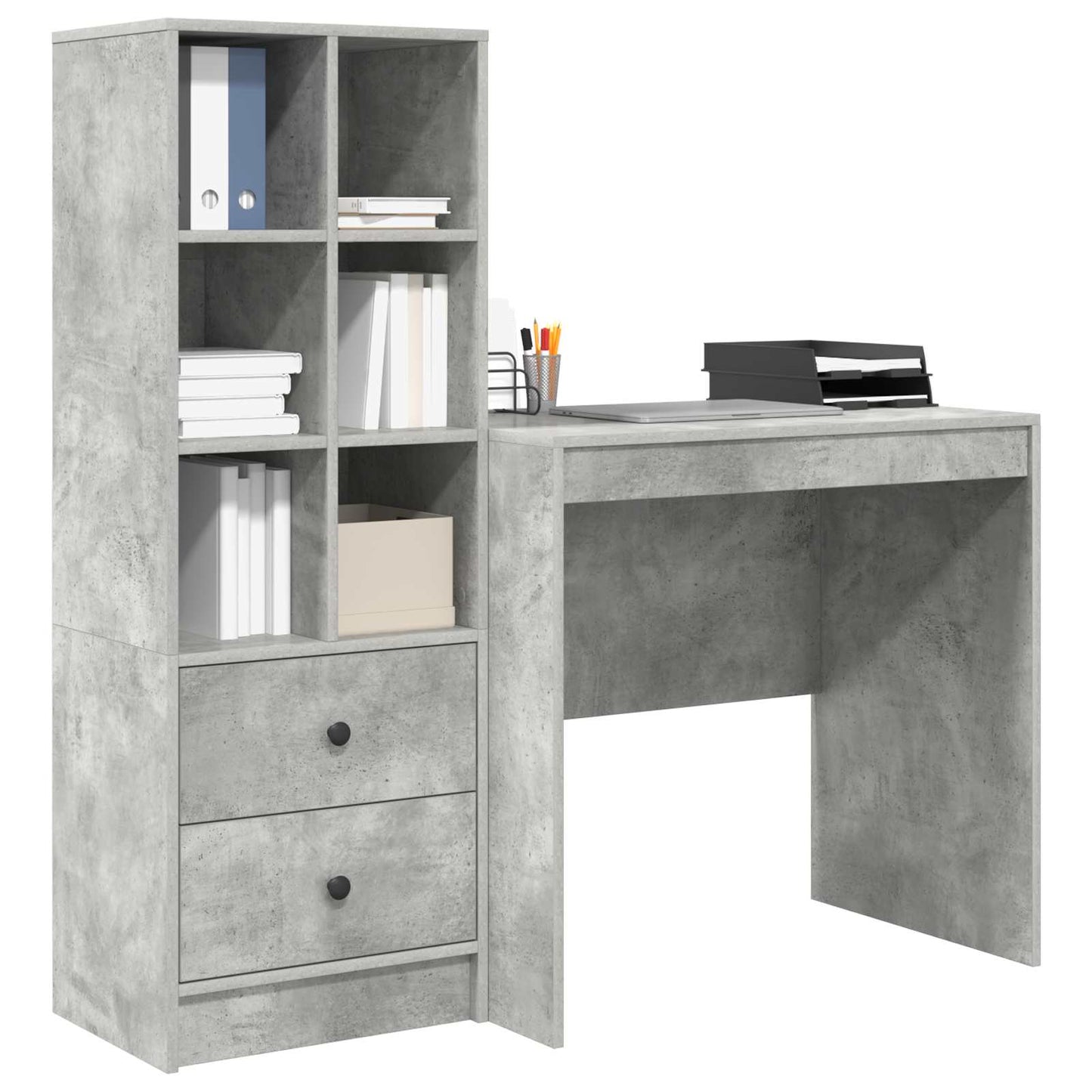 Desk with Drawer with Shelf with Storage 2 pcs Concrete Grey