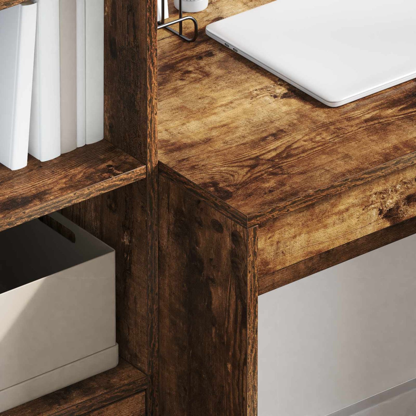 Desk with Drawer with Shelf with Storage 2 pcs Smoked Oak