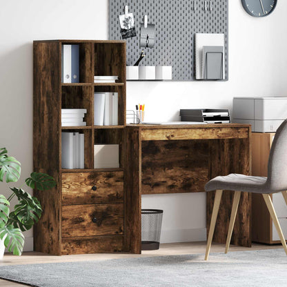 Desk with Drawer with Shelf with Storage 2 pcs Smoked Oak