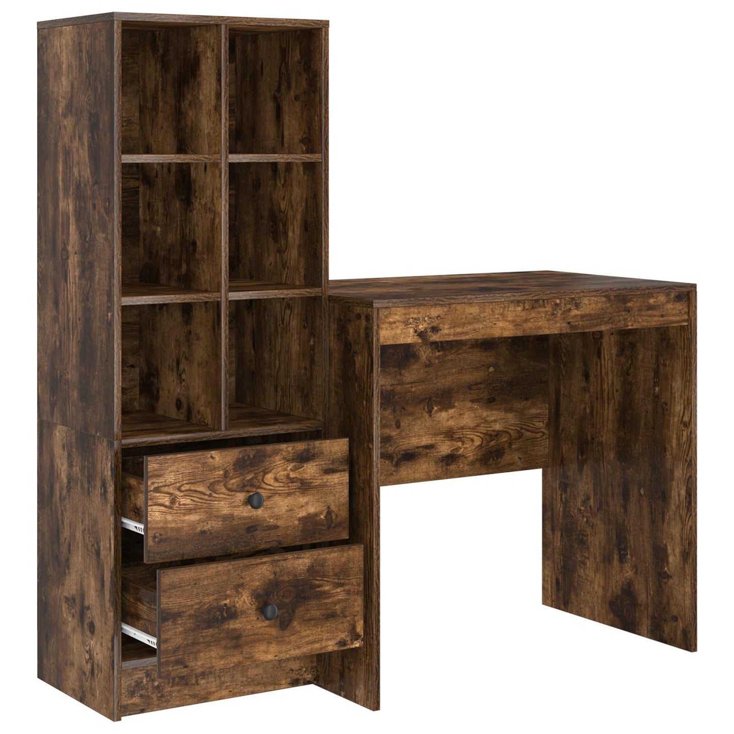 Desk with Drawer with Shelf with Storage 2 pcs Smoked Oak
