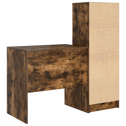 Desk with Drawer with Shelf with Storage 2 pcs Smoked Oak