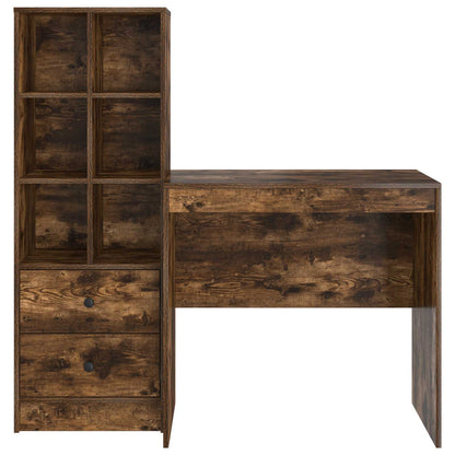 Desk with Drawer with Shelf with Storage 2 pcs Smoked Oak