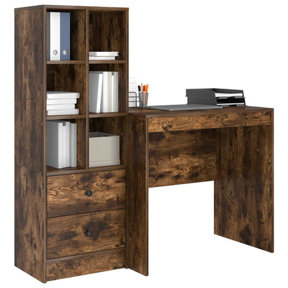 Desk with Drawer with Shelf with Storage 2 pcs Smoked Oak