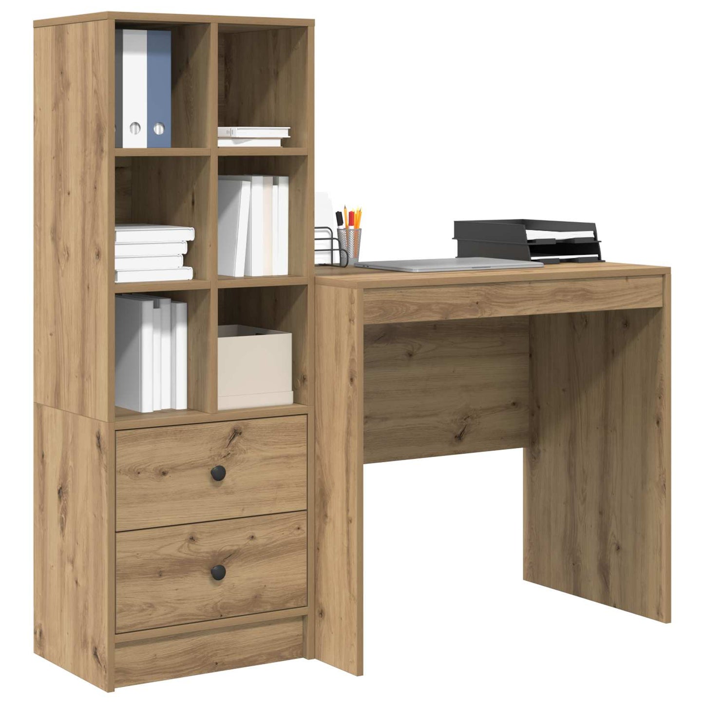 Desk with Drawer with Shelf with Storage 2 pcs Artisan Oak