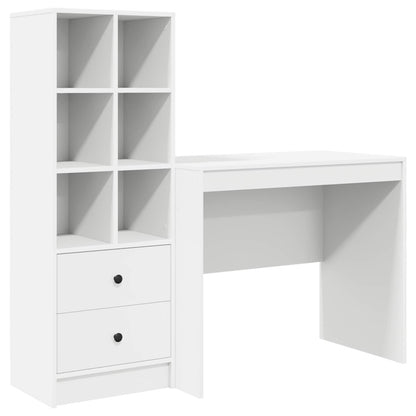 Desk with Drawer with Shelf with Storage 2 pcs White