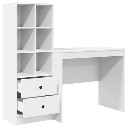 Desk with Drawer with Shelf with Storage 2 pcs White