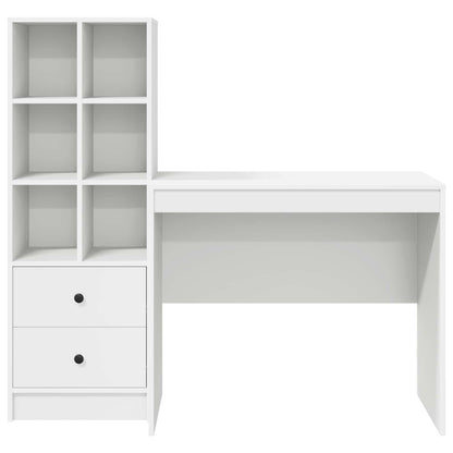 Desk with Drawer with Shelf with Storage 2 pcs White