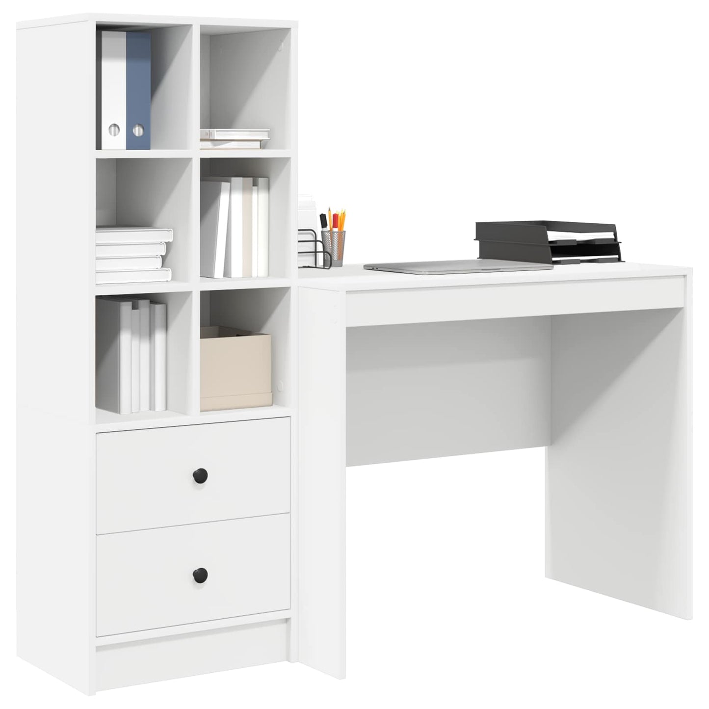 Desk with Drawer with Shelf with Storage 2 pcs White