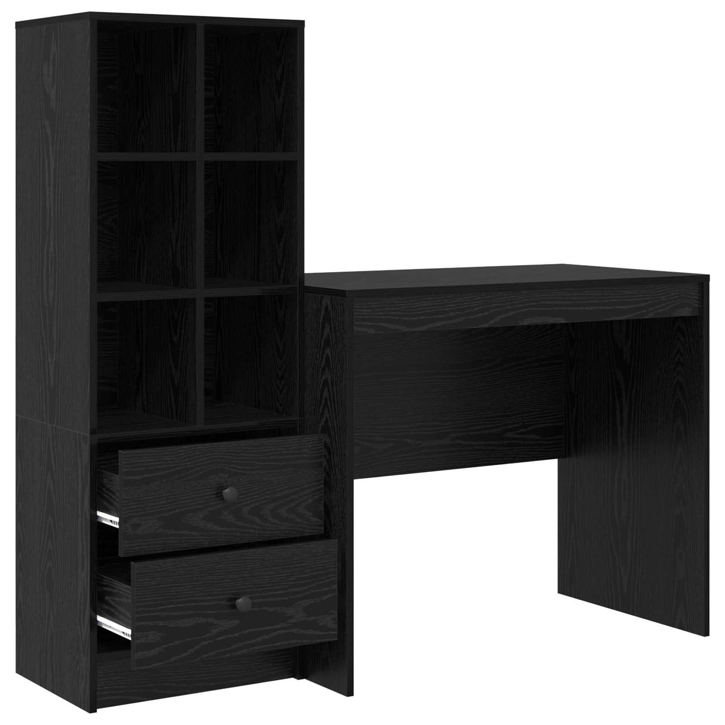 Desk with Drawer with Shelf with Storage 2 pcs Black Oak